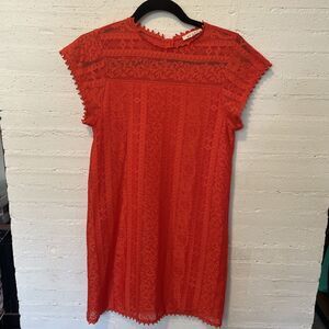 Francesca's Miami Shift Dress Orange Lace Short Sleeve Stretch, XS